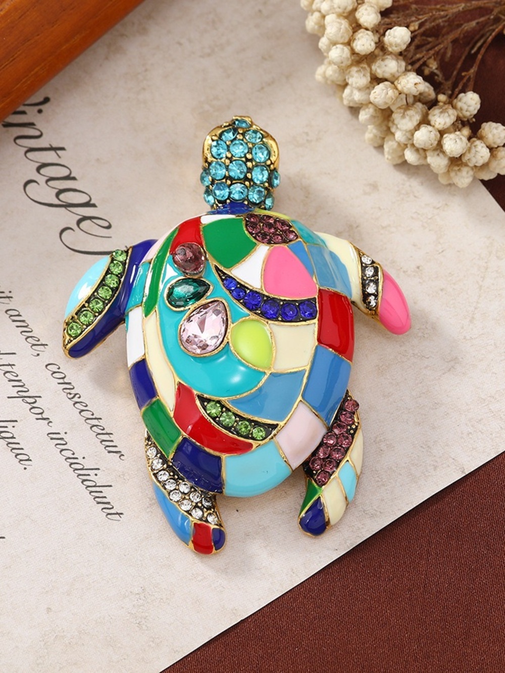 Colorful Mosaic Sea Turtle Brooch Pin – Enamel Rhinestone Turtle Lapel Pin